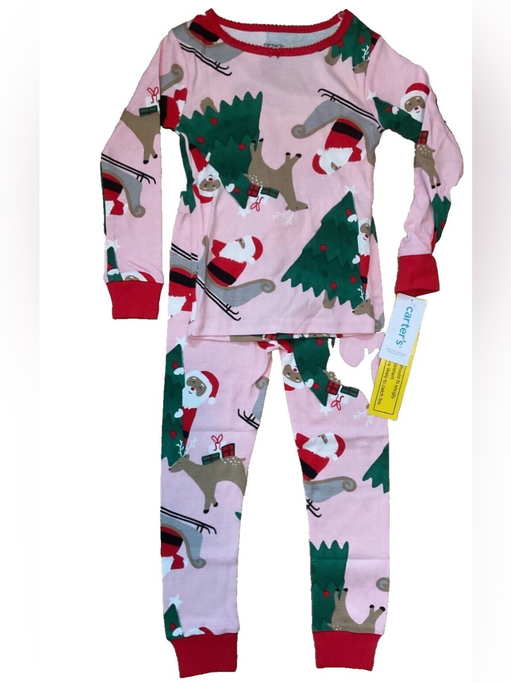 Carter's Girls' Christmas 2-Piece Snug Fit Cotton PJs, Pink Santa, 2T